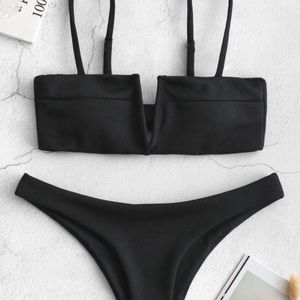 Zaful Knot V-wired Ribbed Bikini Set 🖤